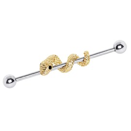 Pierced Owl Gold Plated Wrapped Tree Snake Industrial Barbell