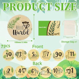 BCHKO Milestone Cards Baby Wooden 7 Milestones Natural Basswood for Memory as a Gift for Birth Baby Shower for Pregnant Mothers and Parents (Coloured Animals)