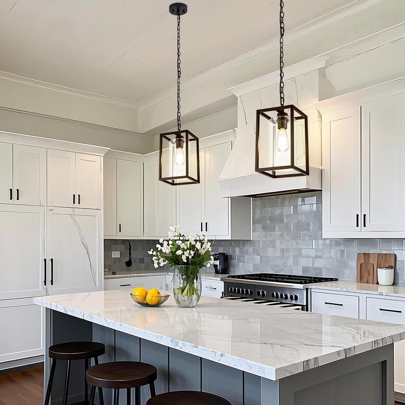 MAYNA 1-Light Farmhouse Pendant Light, Black Metal Cage Light Fixtures