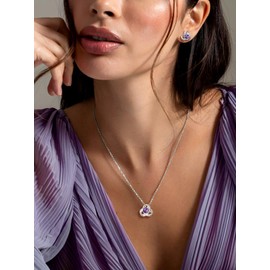 Suplight Sterling Silver Love Knot Birthstone Necklaces for Women, Amethyst Dainty Birthstone Necklace February Mothers Necklace Simple Diamond Pendant Choker Minimalism Jewelry for Everyday Wear