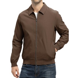 TBMPOY Mens Lightweight Jackets Casual Stylish Windbreakers for Men Light Track Jacket Laydown Collar Fall Golf Coats Dark Coffee M