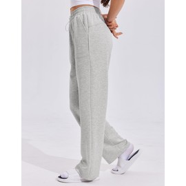 PINSPARK Womens Loose Sweatpants High Waist Drawstring Workout Pants Full Length Casual Pants with 2 Pockets Heathered Core Ultra Light Grey XL