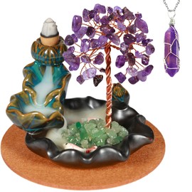 Amethyst Incense Holder Burner, Waterfall Fountain Backflow Cone Burner, Healing Crystal and Stone, Women Gifts for Christma