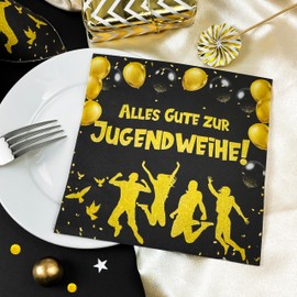 Pack of 40 Napkins Youth Consecration Decoration, Table Decoration, Youth Consecration Black Gold - 33 x 33 cm, Decorative Youth Consecration Girl Boy Party Decoration