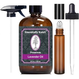 Essentially KateS Lavender Oil – 100% Pure & Natural, Steam-Distilled, with Glass Dropper, Roll-On Bottle & Sprayer for Aromatherapy, Skin & Home Use