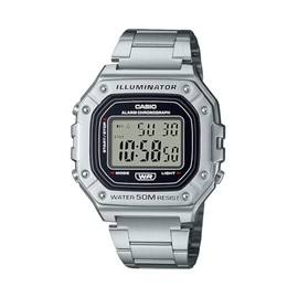 CASIO W218HD-1A Unisex Black Digital Watch with Metal Band