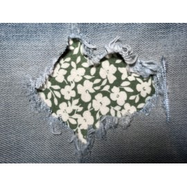 Ditsy Floral in Stretch Jean Patches Super Strong Iron On- by Holey Patches (Assorted Sizes) (Green/White, 4" x 7" Set of 2)