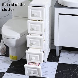 Conworld Super Light Weight Slim Plastic Bathroom Storage, Self-Assembling Organizer 5 Tier Cart with 4 Wheels (Product Comes with Installation Instructions and Video)