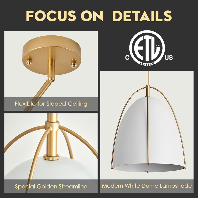 FookChak 10in Dome Pendant Light White Kitchen Island Pendant Lighting
