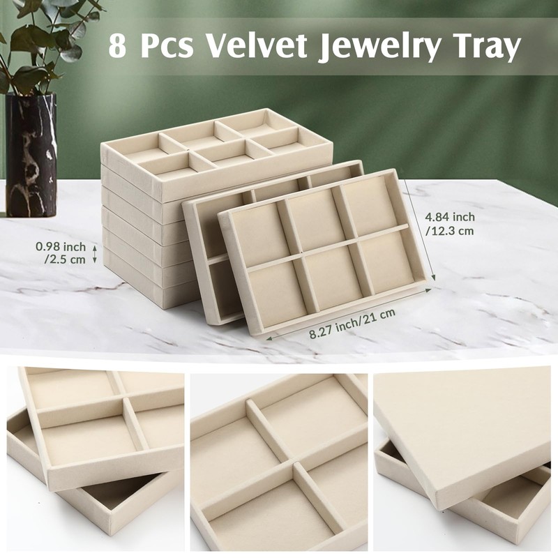 Highergo 8 Pcs Velvet Jewelry Trays Stackable Drawers Organizer Ring
