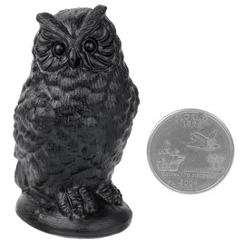 mookaitedecor Obsidian Horned Owl Statue, Healing Crystal Animal Sculpture, Mini Handmade Tabletop Sculpture for Home Decor and Collectible Ornaments
