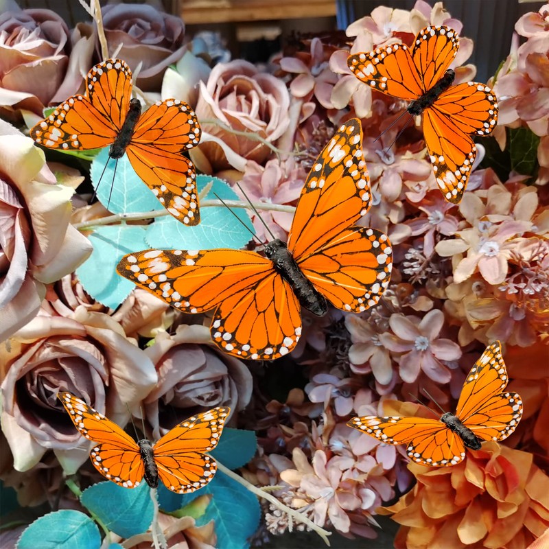 YCHTEWY Monarch Butterfly Decor Feather Butterfly Decorations Set of 12