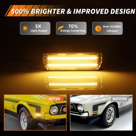 MOTRUM Front Side Marker Light Compatible with Mus-tang 1971-1973, [DOT] [Waterproof] Amber LED Sidemarker Lamp, Replace OEM #D1ZZ-15201-FL, 1 Pair, Clear Lens