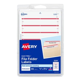 Print or Write File Folder Labels, 11/16 x 3-7/16, White/Dark Red Bar, 252/Pack by Avery