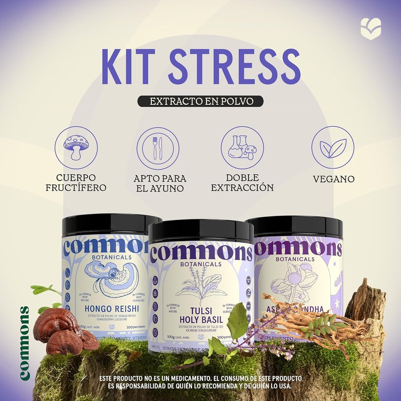 COMMONS Hongos Adaptógenos Kit Calma Reishi y Tulsi Extracto Puro