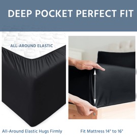 wavveUziz Bed Sheet Set Super Soft 100% Microfiber Sheet 1800 Brushed Microfiber Embroidered Queen Size Bed Sheets 16-Inch Deep Pocket - 4 Piece, Black