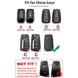 ontto Leather Car Key fob Cover fit for Toyota RAV4 Corolla Cross Yaris GR Cross Hybrid CHR Prius Hilux Key case Holder Shell Key Chain Keyring Protector Accessories car Styling 3 Buttons Black A