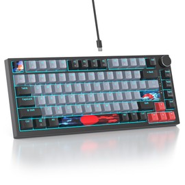Mosptnspg 75% TKL Wired Mechanical Keyboard,RGB Backlit Gasket Mount 82 Key Hot Swappable Custom Linear Red Switch Gaming Keyboard with Volume Knob & PBT Keycaps (82 Dolch)