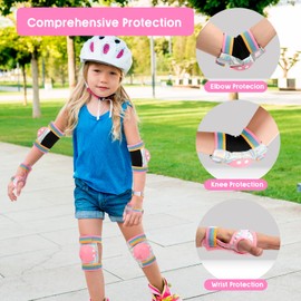 Kids Knee Pads for Girls Boys Toddler 3-8 Years Old Knee and Elbow Pads with Wrist Guards Youth Protective Gear Set for Skateboard Cycling Roller Bike Inline Scooter Skating