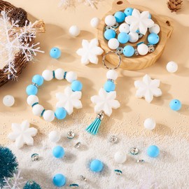 Boutigem 65Pcs Winter Silicone Beads Snowflake Focal Bracelet Beads Round Blue Spacer Beads Glass Rhinestone Spacer Beads Crafts for DIY Necklace Lanyard Jewelry Making
