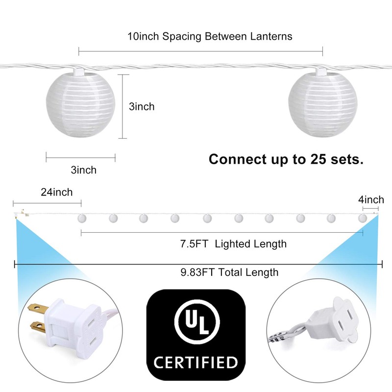 TIGOMOOV Lantern String Lights Plug in, Outdoor White Lights String