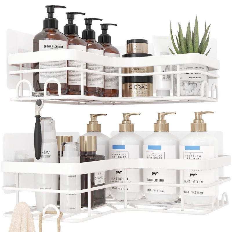 Sakugi Corner Shower Caddy - 2 Pack, Adhesive Shower Organizers,