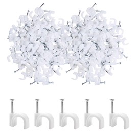 200 PCS 6mm White Round Cable Clips Management Cable Tidy Clips Electrical Cable Wall Clips Wire Clips Cable Lead Clips Wire Nail Clips Wire Pins Nails Tacks Holder Cable Pins Clip with Steel Nail