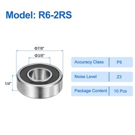 uxcell 10pcs R6-2RS Deep Groove Ball Bearings 3/8" ID x 7/8" OD x 1/4" Height P5 Miniature Bearings Double Rubber Sealed Chrome Steel Z3 Bearing for Engineering Machinery, Black
