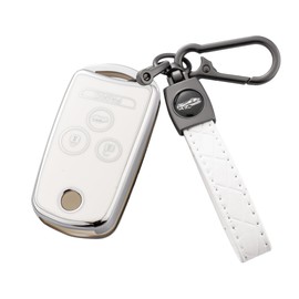 Flensent Key Fob Cover with Keychain for Acura MDX RDX 2007-2013 (White)