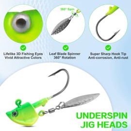 OROOTL Fishing Jig Heads Underspin Jig Head Hooks with Spinner Blades Under Spin Bladed Swim Jigs for Saltwater Freshwater Fishing 1/4oz 3/8oz 1/2oz