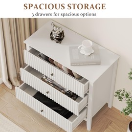 May in Color White 3 Drawer Dresser, Painted 30 Inch Tall Wood Nightstand with Storage, Wide Modern Chest of Drawers with Ball Bearing Slide for Bedroom Hallway Living Room Entryway Office