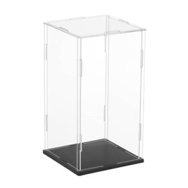 uxcell Acrylic Clear Display Case for Collectibles Self-Assemble Display Boxes Black Base Dustproof Countertop Storage Box for Collectibles Figures, 3.9 x 3.9 x 7.9 Inch