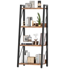 HOOBRO Ladder Shelf, 4-Tier Bookshelf, Corner Bookcase, Freestanding Storage Shelf Display Organizer, for Living Room, Bedroom, Home Office, Kitchen, Rustic Brown and Black BF304CJ01