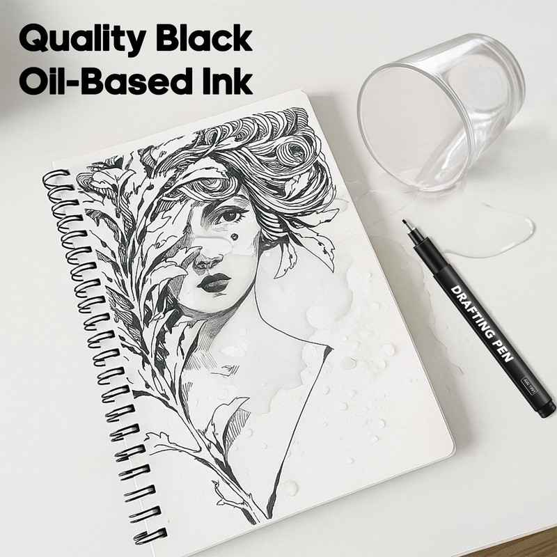 DMSELL Set of 18 Fineliner Pens Black, Micrometer Drawing Pens
