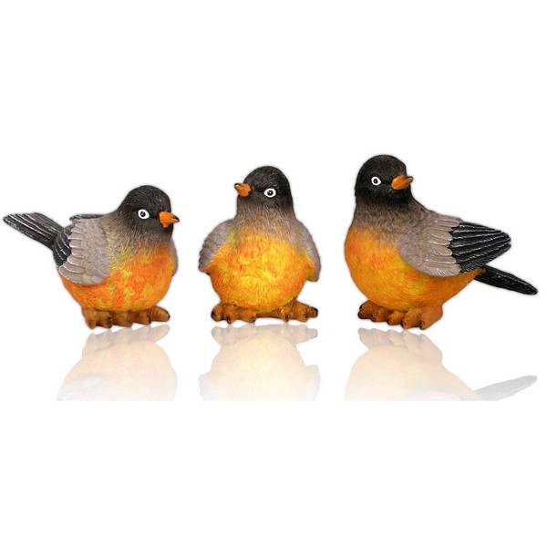 BANBERRY DESIGNS Robin Figurine Birds Decoration - Set of 3
