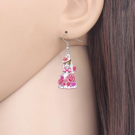 NEWEI Acrylic Fun Romantic Bridal Doll Dangle Earrings Bride Wedding Dress Design with Rose Flowers Unique Jewelry Bridal Shower Gifts for Women Mom Bridesmaid (White)