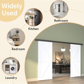 BarnBase 12FT Double Sliding Barn Door Hardware, Low Clearance Aluminium Alloy Box Rail Hardware for Wooden Double Barn Door, Double Barn Door Track, Easy to Install, Black(Hardware Only)