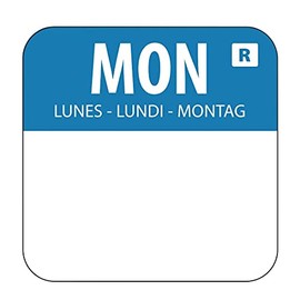 "1" Colour Coded Blue Monday Food Safety Day Labels Food Rotation System Catering Hygiene Home Kitchen Restaurant Storage Monday - Blue. 1000 labels per roll"