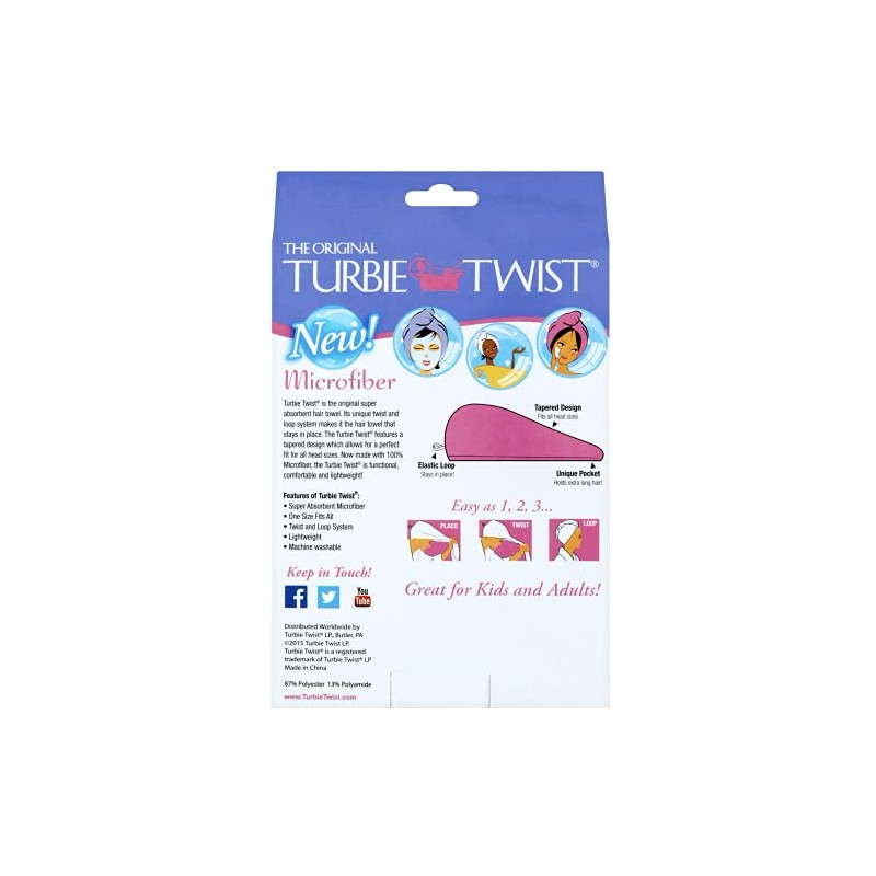 Turbie Twist Microfiber Super Absorbent Hair Towel 1 Pack (Pink)