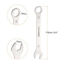 HARFINGTON Thin Combination Wrench Metric 15mm Torx Ended Box 15 Degree Offset Open End Stainless Steel, Silver Tone