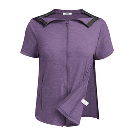 Deyeek Mastectomy Shirts with Drain Pockets Zip up Chemo Port Access Tops for Women Post Shoulders Surgery Must Have