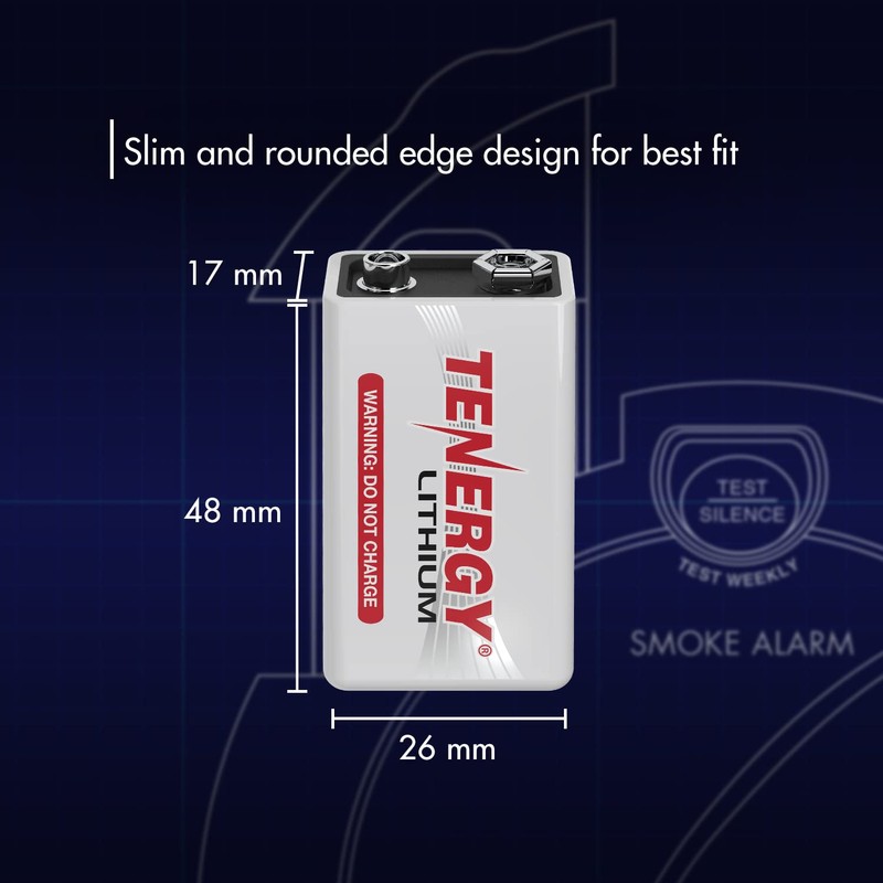 Tenergy 9V Lithium Batteries, 1200mah Non-Rechargeable Batteries, 10 Years Shelf