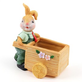 Bunny Statue Ornament Indoor, Cute Bunny Resin Small Animal Flowers Pots, Easter Spring Rabbits Figurines Party Decor for Office Home Tabletop Kitchen (Yellow)