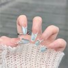 [NEURAD]ネイルチップ ロング 青 30枚入マグネットタイプ 夏限定 ソルトブルー人魚ネイル｜ふんわりキャッツアイ × グラデーションリボン付け爪 ネイル 人気