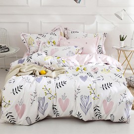 HighBuy Girls Duvet Cover Twin XL Floral Aesthetic Coquette Bedding Set White Pink Premium Cotton Teens Flower Bedding Set Twin XL Kids Reversible Comforter Cover Soft Branches Bedding Collection