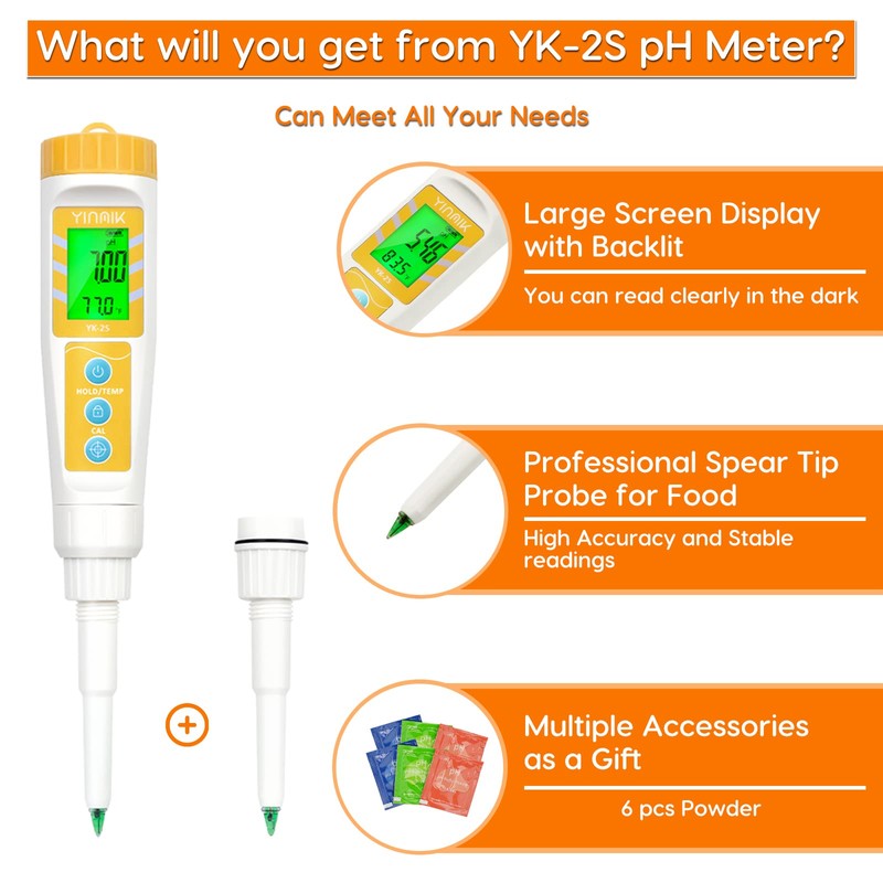 YINMIK Food pH Meter with Extra pH Replaceable Probe,Digital pH