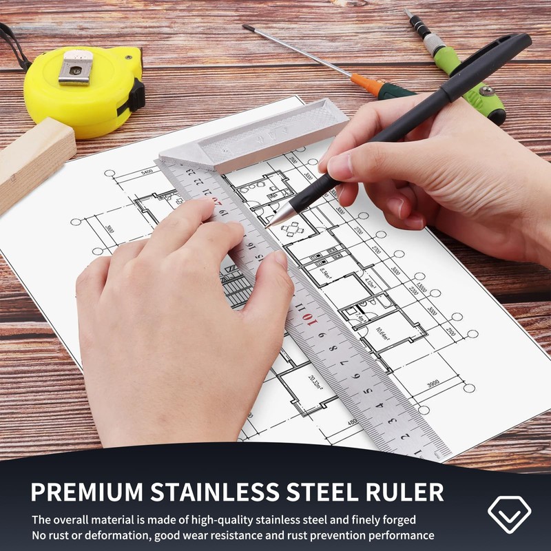 2 PCS Combination Square, 12 Inch Square Tool Adjustable Set