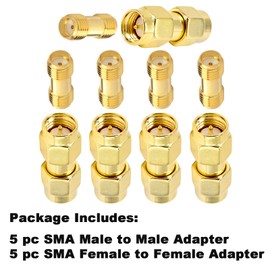 SMA Connector Kit 10PCS,SMA Male to Male & Female to Female FPV Antenna Barrel Adapter Gender Changer,Gold-Plated Brass Low Loss for Antenna,Baofeng,Yaesu,Audio,Radio,Wireless LAN Device,Coaxial Cable