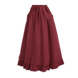 CR ROLECOS Renaissance Skirt for Women Victorian Ren Faire Skirts Vintage Maxi Long Skirt with Pocket Wine Red S