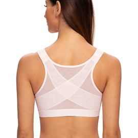 MELENECA Women's Posture Bra Front Closure Bra Without Underwire and Inserts Large Sizes, light pink
